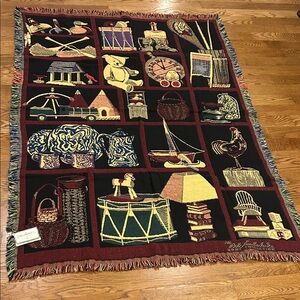 Bob Timberlake Cotton Throw /  Blanket “Toys on Bookshelf”  NEW with tags.